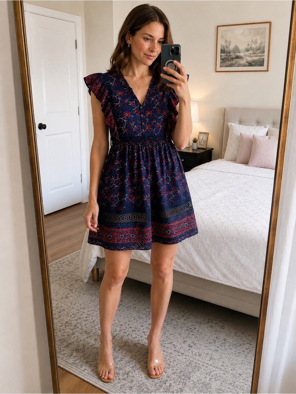Sea New York Blue Short Sleeve Silk Floral Mini Dress